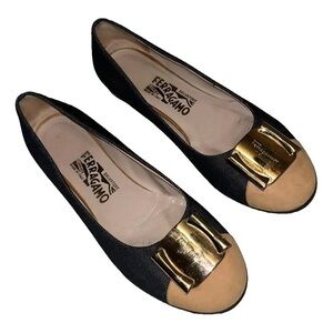 Salvatore Ferragamo denim and Gold Women's ballet flats